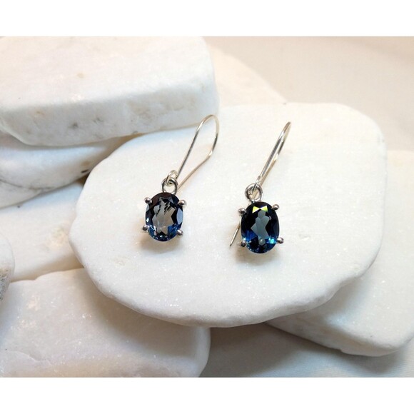 Natural London Blue Topaz Gemstone 925 Sterling Silver Handmade Earrings - Picture 2 of 7